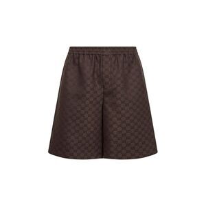 Gucci Men Brown Linen Blend Gg Canvas Shorts